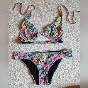 Victoria's Secret Black and Pink Floral Swimwear
